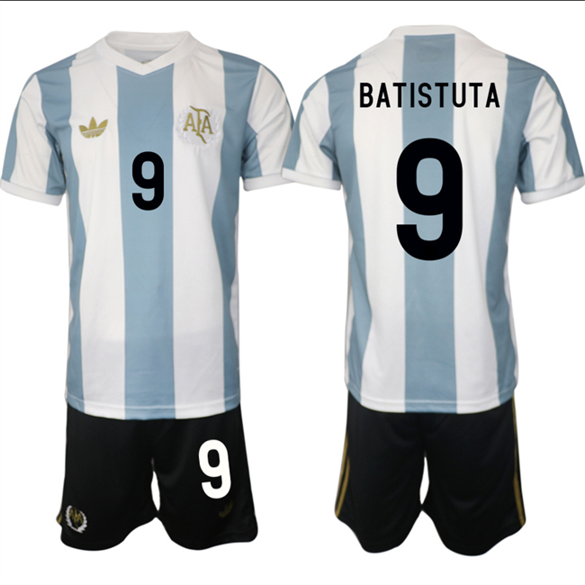 Men's Argentina #9 Gabriel Batistuta White/Blue 2024-25 50th Anniversary Home Soccer Jersey Suit
